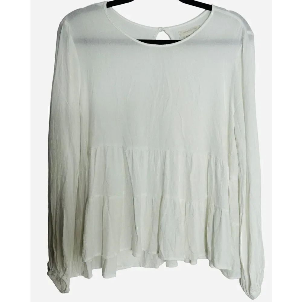 Urban Outfitters Women’s White Long Sleeve Ruffle Babydoll Blouse Shirt Top Sz L